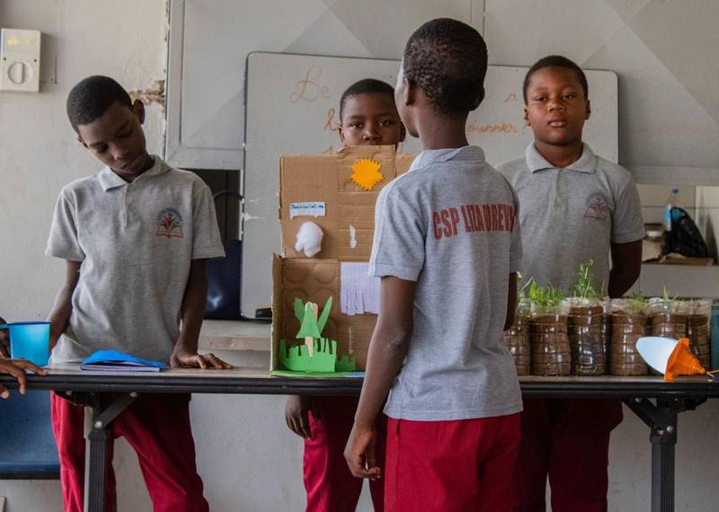 Semis des élèves en bouteilles recyclées